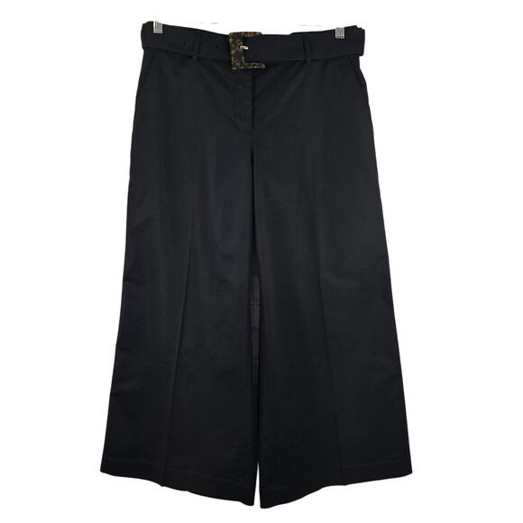 E LAFAYETTE 148 Rockefeller Ankle Crop Wide Leg Belt Pants Black Size 8 Designer - Picture 1 of 11